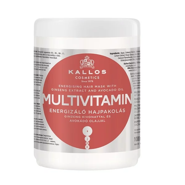 Kallos KJMN Multivitamin energetyzująca maska do włosów z ekstraktem z żeń-szenia i olejem awokado 1000ml