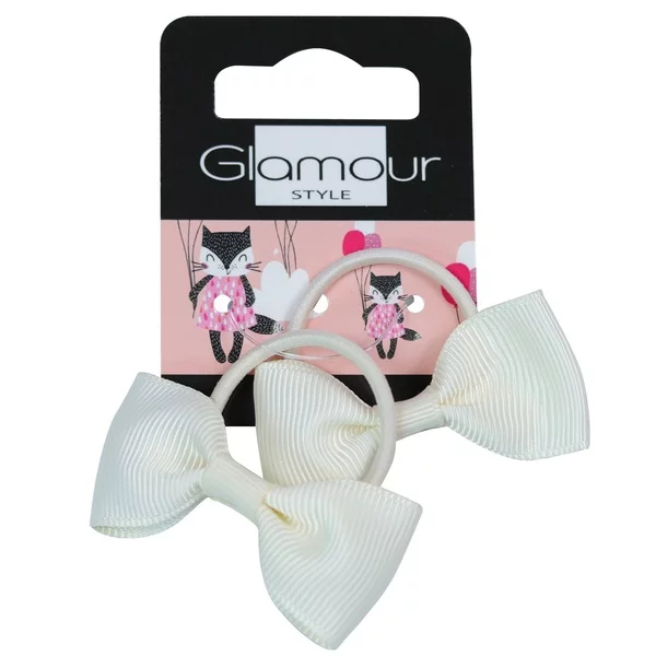 Glamour Kids gumki do włosów dla dzieci, Kremowe Kokardki 2szt.