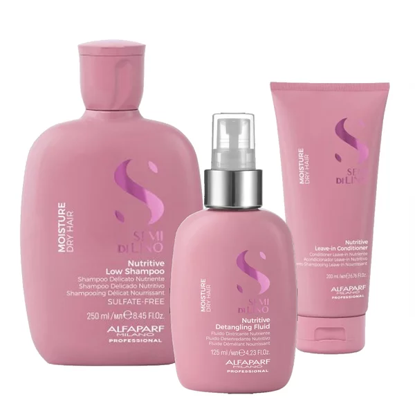 Alfaparf Milano Semi Di Lino Moisture, zestaw do włosów suchych, szampon + odżywka + fluid