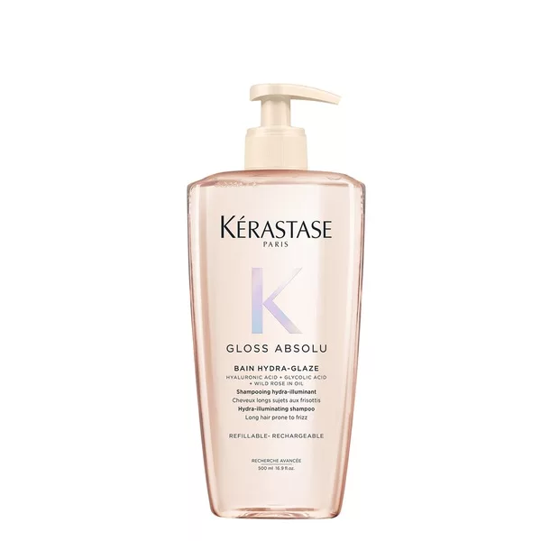 Kerastase Gloss Absolu Hydra Glaze, kąpiel, szampon nawilżająco-nabłyszczający do włosów puszących się, 500ml