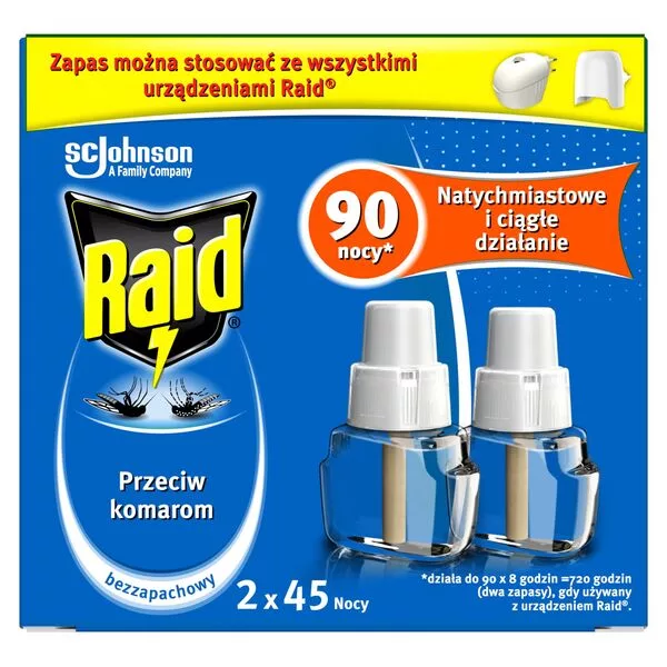 Raid, płyn owadobójczy przeciw komarom, bezzapachowy, zapas podwójny, 90 nocy, 1szt.