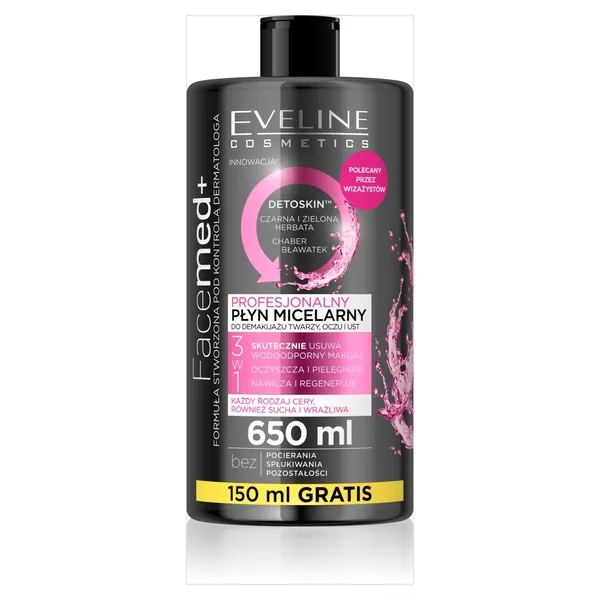 Eveline Facemed+, profesjonalny płyn micelarny 3w1, 650ml