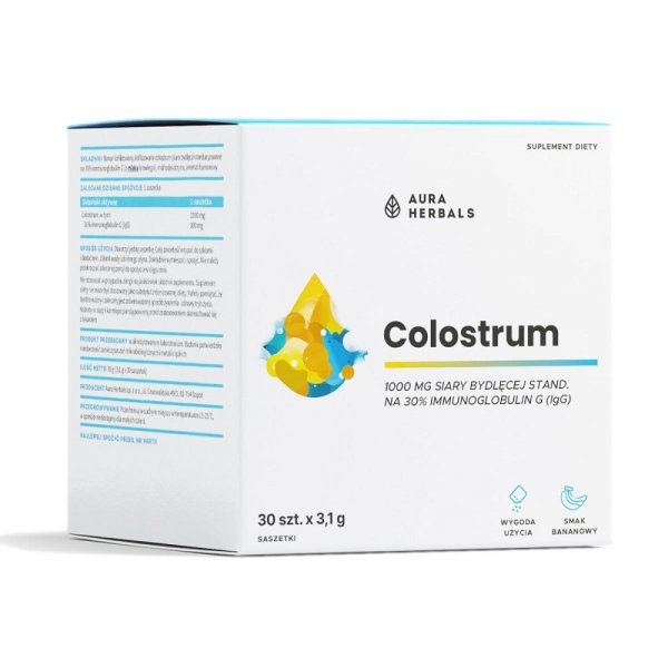 Aura Herbals Colostrum 1000mg suplement diety o smaku bananowym 30x3.1g