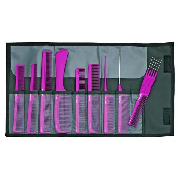 Jaguar A-line Pink, grzebienie w etui, 9 szt, różowe, ref. A599-5