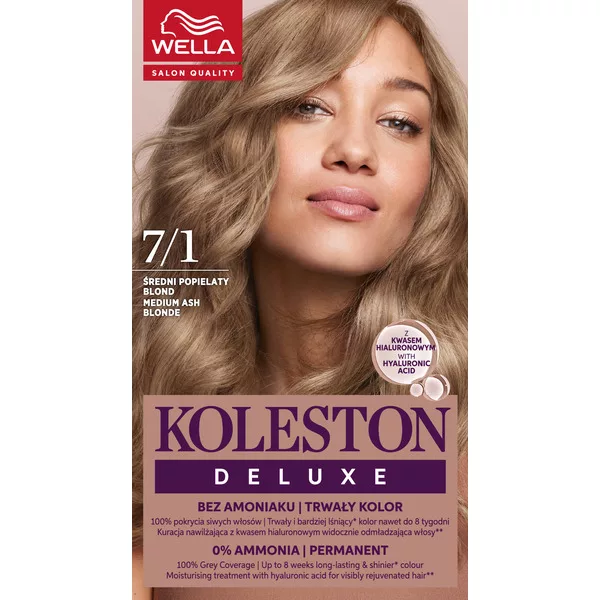 Wella Koleston Deluxe, farba do włosów, Średni Popielaty Blond, 7/1, 100ml