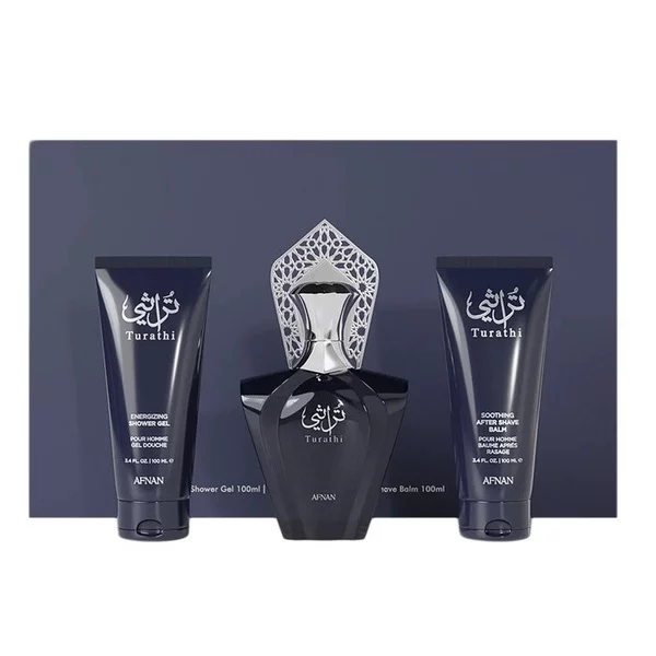 Afnan Turathi Blue Pour Homme zestaw woda perfumowana spray 90ml + żel pod prysznic 100ml + balsam po goleniu 100ml (M)
