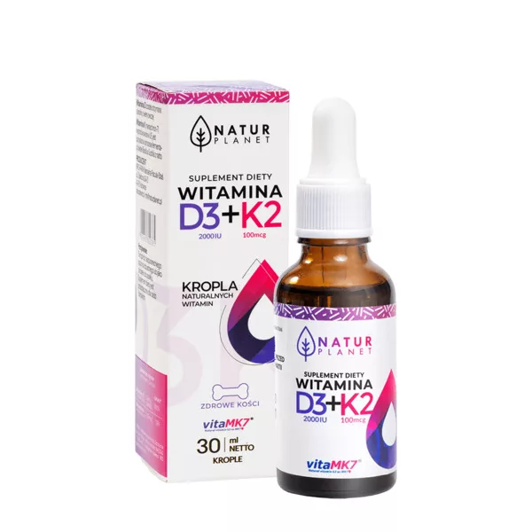 NaturPlanet, Witamina D3 +K2 FORTE w kroplach, 30ml