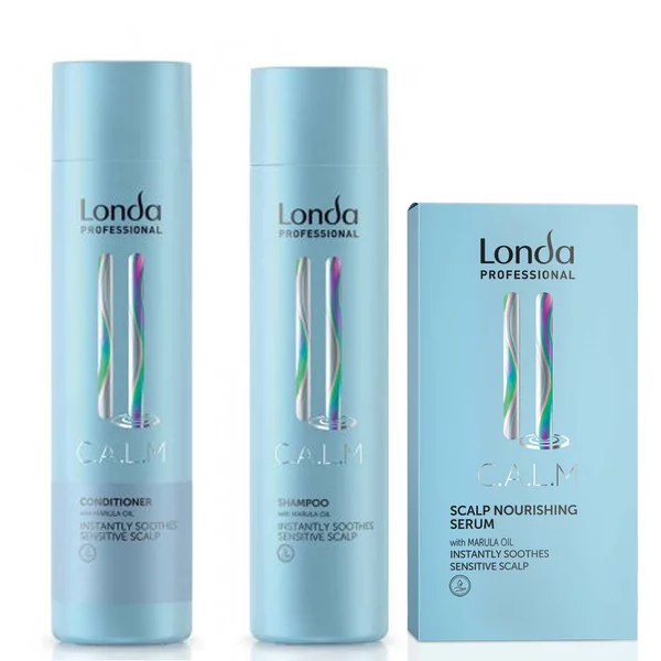 Londa Calm, zestaw do pielęgnacji wrażliwe skóry głowy, szampon + odżywka + serum, 2x250ml + 6x9ml