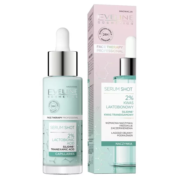 Eveline Cosmetics Serum Shot kuracja wzmacniająca na zaczerwienienia i naczynka z kwasem laktobionowym 2% 30ml