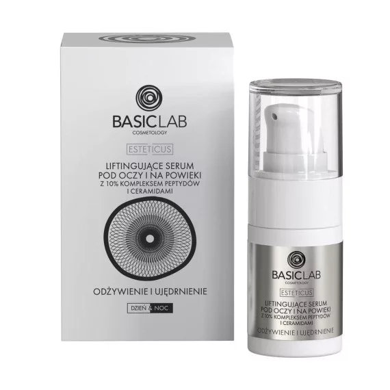 BasicLab Esteticus liftingujące serum pod oczy i na powieki 10% kompleks peptydów i ceramidów Odżywienie i Ujędrnienie 15ml