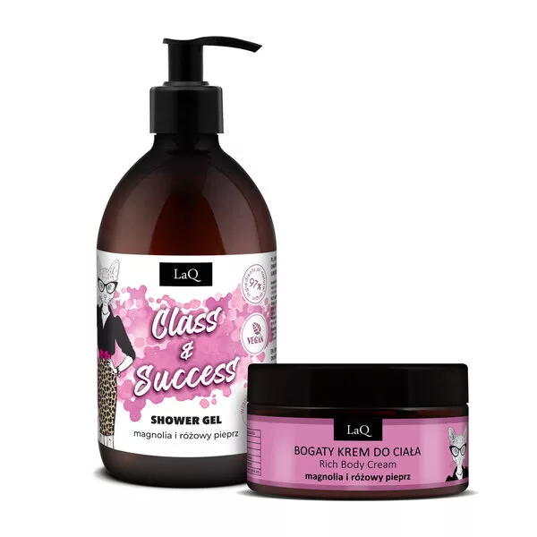 LaQ Magnolia Silver, zestaw, żel pod prysznic 500ml + krem do ciała 200ml (sianko)