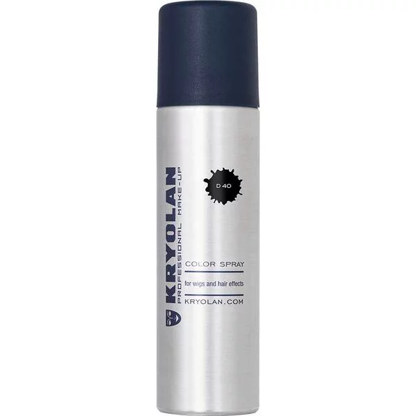 Kryolan, koloryzujący spray do włosów, 150ml, D40 - BLACK