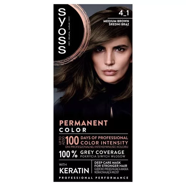 Syoss, Permanent Coloration farba do włosów trwale koloryzująca 4-1 Średni Brąz