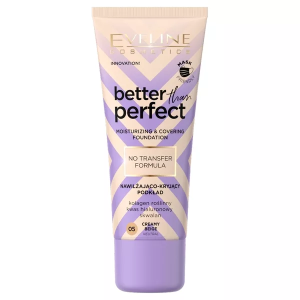 Eveline Better Than Perfect, nawilżająco-kryjący podkład z formułą no transfer, 05 creamy beige, 30ml
