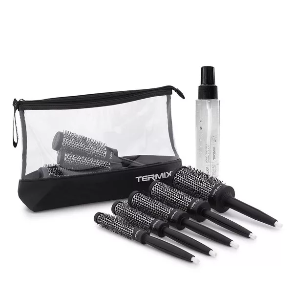 Termix Pro, zestaw 5 okrągłych termicznych szczotek + spray Silky, różne rozmiary