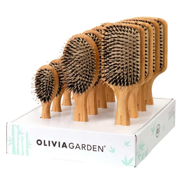 Olivia Garden Bamboo Touch, zestaw szczotek do rozczesywania, włosie mieszane, display 12szt