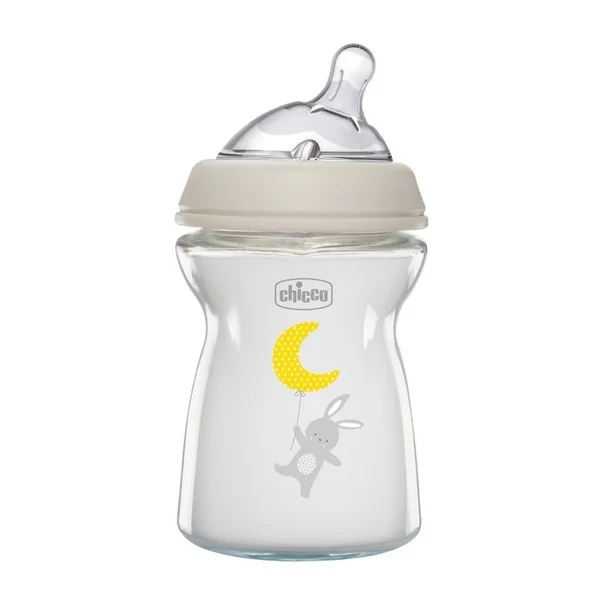 Chicco NaturalFeeling butelka szklana ze smoczkiem silikonowym przepływ wolny dla dzieci 0m+ 250ml