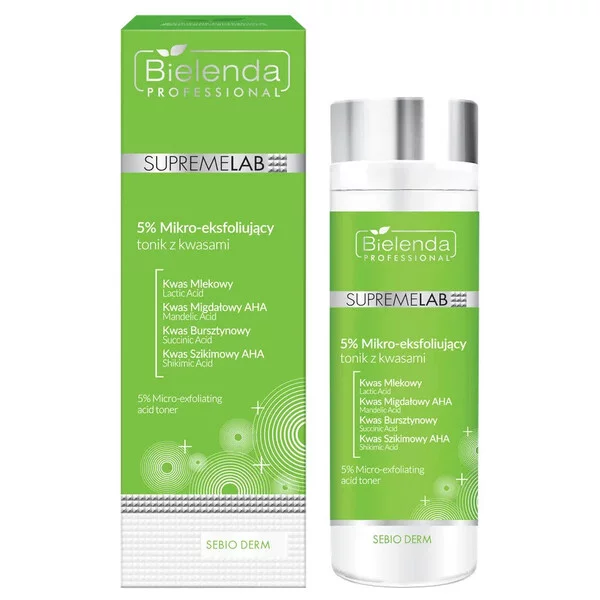 Bielenda Professional Supremelab, Sebio Derm 5%, mikro-eksfoliujący tonik z kwasami, 200ml