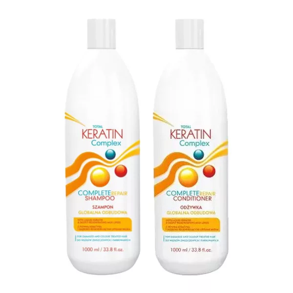 CeCe Total Keratin Complex Complete Repair, zestaw XL do odbudowy włosów zniszczonych, szampon + odżywka, 2x1000ml
