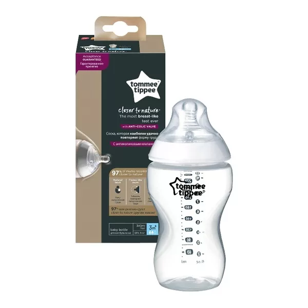 Tommee Tippee Closer To Nature butelka do karmienia ze smoczkiem silikonowym dla dzieci 3m+ 340ml