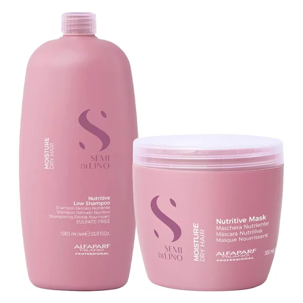 Alfaparf Milano Semi di Lino Moisture, zestaw XL nawilżający do włosów suchych, szampon + maska