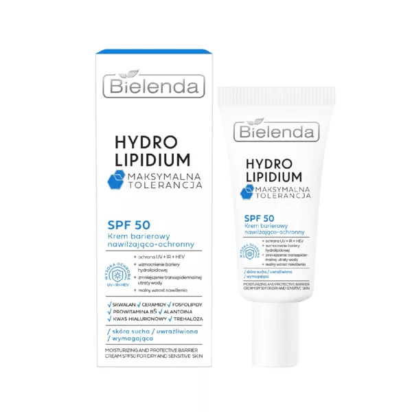 Bielenda Hydro Lipidium Maksymalna Tolerancja, krem barierowy SPF50 nawilżająco-ochronny, 30ml