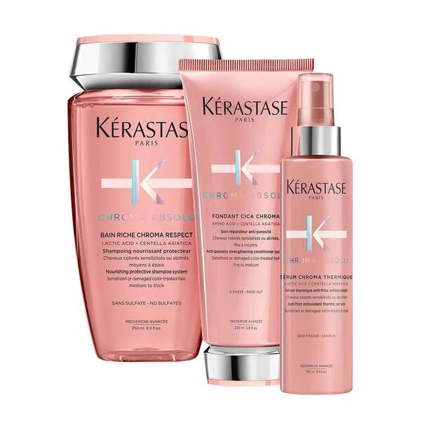 Kerastase Chroma Absolu Riche, zestaw do włosów koloryzowanych, szampon + odżywka + termoochrona