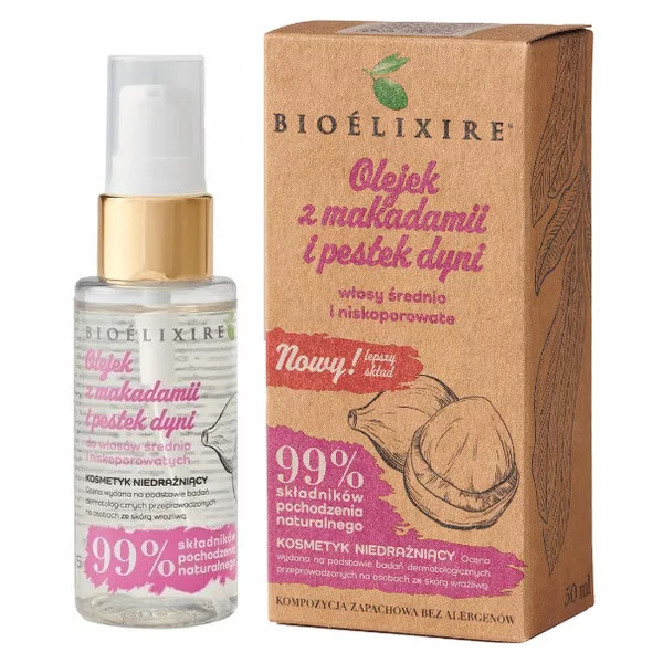 Bioelixire Organic, wegański olejek z makadami i pestek dyni, 50ml