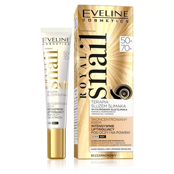 Eveline Royal Snail, skoncentrowany krem pod oczy i na powieki, intensywnie liftingujący 50+/70+, 20ml