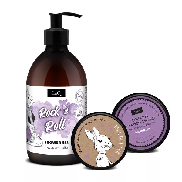 LaQ Niezapominajka Silver, zestaw, żel 500ml + masełko do twarzy 50ml + mus do twarzy 40g (sianko)