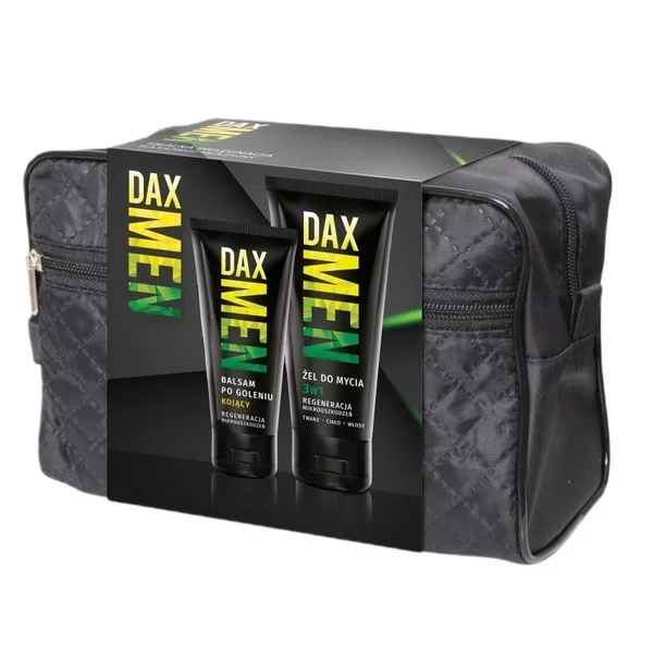 Dax Men Zestaw żel do mycia twarzy ciała i włosów 3w1 180ml + kojący balsam po goleniu 100ml + kosmetyczka