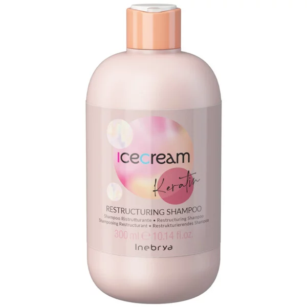 Inebrya Ice Cream Keratin, restrukturyzujący szampon do włosów z keratyną, 300ml