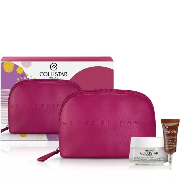 Collistar Attivi Puri zestaw wodny żel 50ml + krem pod oczy 5ml + kosmetyczka