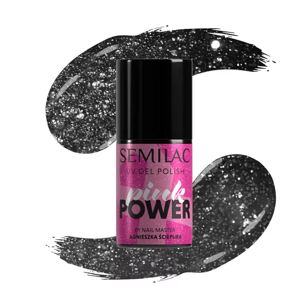 Semilac Pink Power, lakier hybrydowy, A705 Black Opal, 7ml