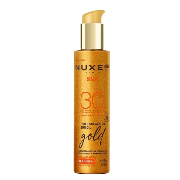 Nuxe Sun rozświetlający olejek z drobinkami do opalania twarzy i ciała SPF30 150ml