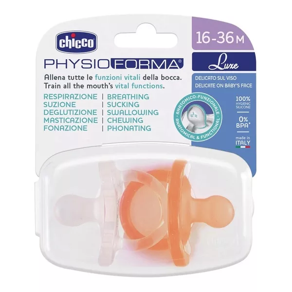 Chicco PhysioForma Luxe smoczek silikonowy uspokajający dla dzieci 16-36m Pomarańczowy 2szt.