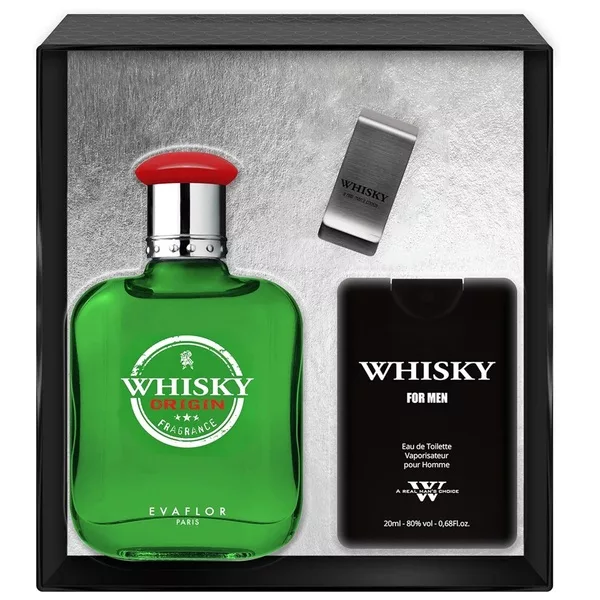 Evaflor Whisky Origin zestaw woda toaletowa spray 100ml + woda toaletowa spray 20ml + klips na banknoty (M)