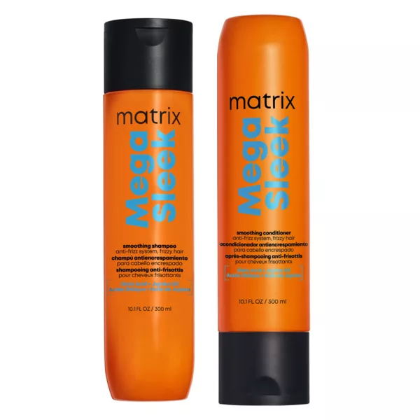 Matrix Mega Sleek, zestaw wygładzający przeciw puszeniu się włosów, szampon + odżywka