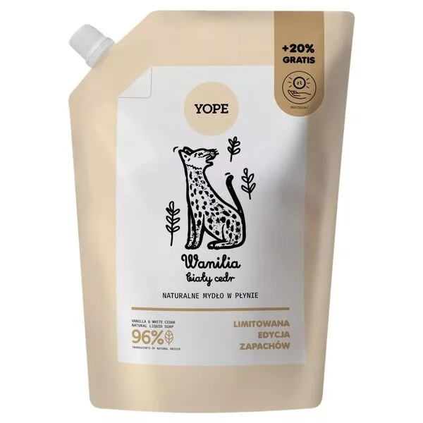 Yope, mydło w płynie, wanilia biały cedr, 600ml refill