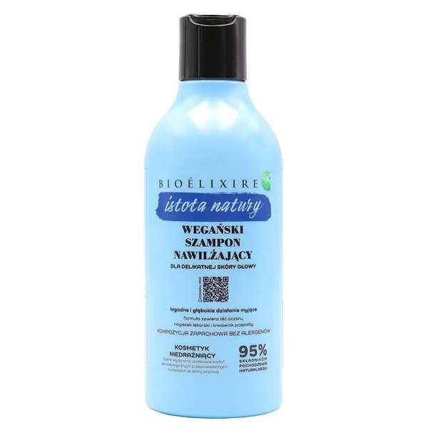 Bioelixire Istota Natury, wegański szampon nawilżający dla delikatnej skóry głowy, 400ml
