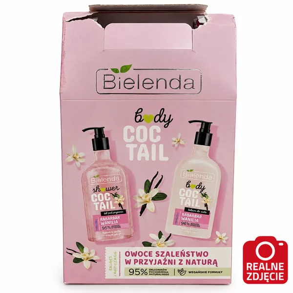 Bielenda Coctail Rabarbar & Wanilia, zestaw prezentowy: żel pod prysznic 400ml + balsam do ciała 400ml - uszkodzone opakowanie