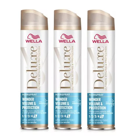 Wella Deluxe Wonder Volume & Protection, ultra mocny lakier do włosów na objętość, dwupak, 3x250ml