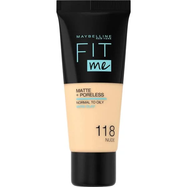 Maybelline New York Fit Me! & Poreless Foundation, podkład 118 Nude, 30ml