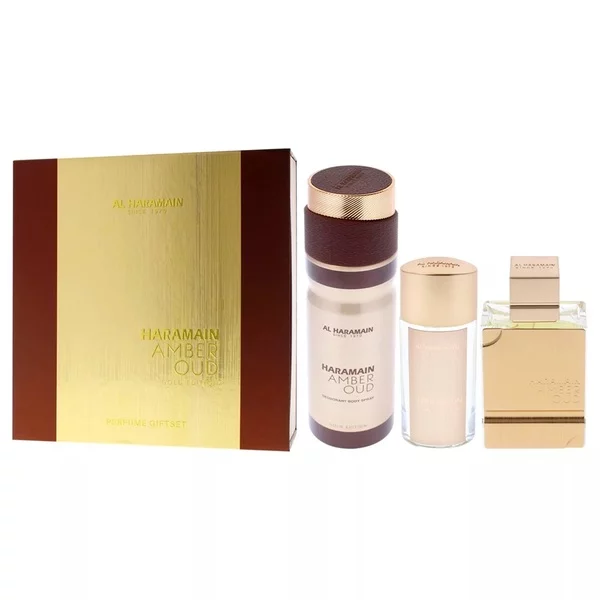 Al Haramain Amber Oud Gold Edition zestaw woda perfumowana spray 75ml + woda perfumowana spray 30ml + dezodorant spray 200ml (W)