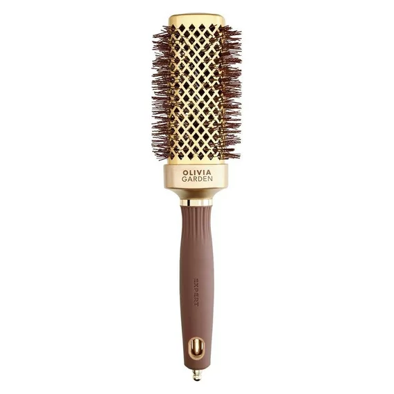Olivia Garden Expert Blowout Straight, szczotka do prostowania i modelowania włosów, Wavy Bristles Gold&Brown 40mm