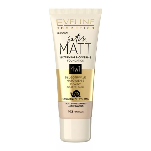 Eveline Satin Matt, matująco-kryjący podkład do twarzy, 102 vnilla, 30ml