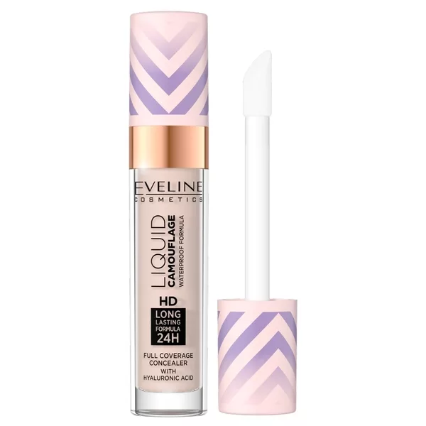 Eveline Liquid Camuflage, wodoodporny korektor kamuflujący z kwasem hialuronowym, 02 light vanilla, 7.5ml