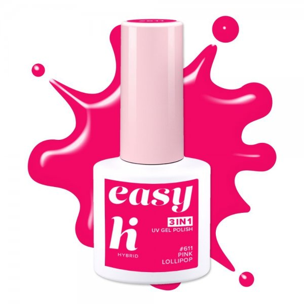 hi hybrid EASY 3in1, lakier hybrydowy, #611 Pink Lollipop, 5ml