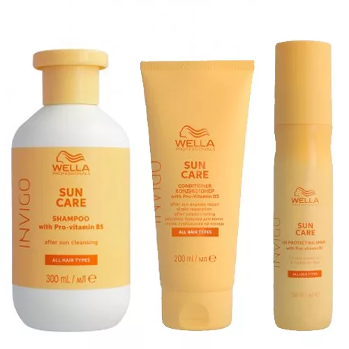 Wella Invigo Sun, zestaw chroniący włosy przed słońcem, szampon + odżywka + spray