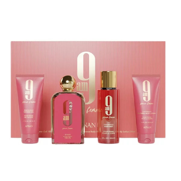 Afnan 9am Pour Femme zestaw woda perfumowana spray 100ml + mgiełka do ciała 150ml + balsam do ciała 100ml + żel pod prysznic 100ml (W)
